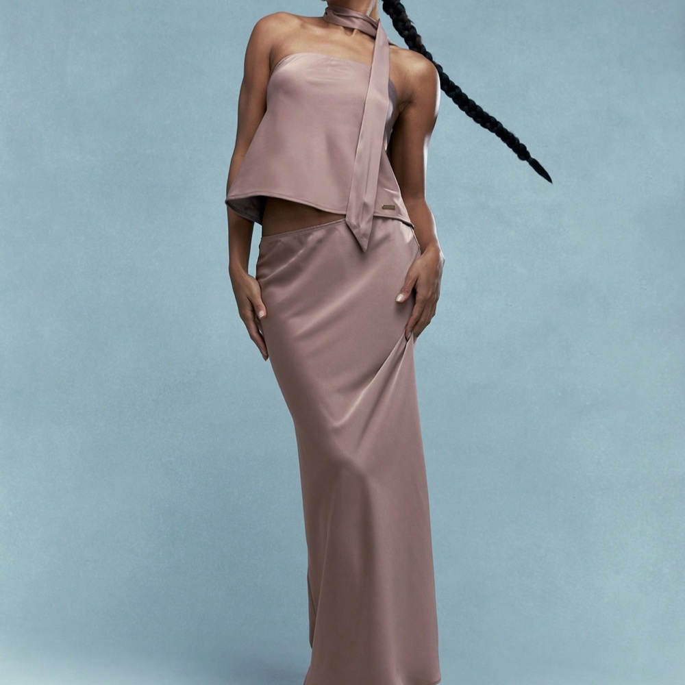 satin bandeau top with maxi skirt set